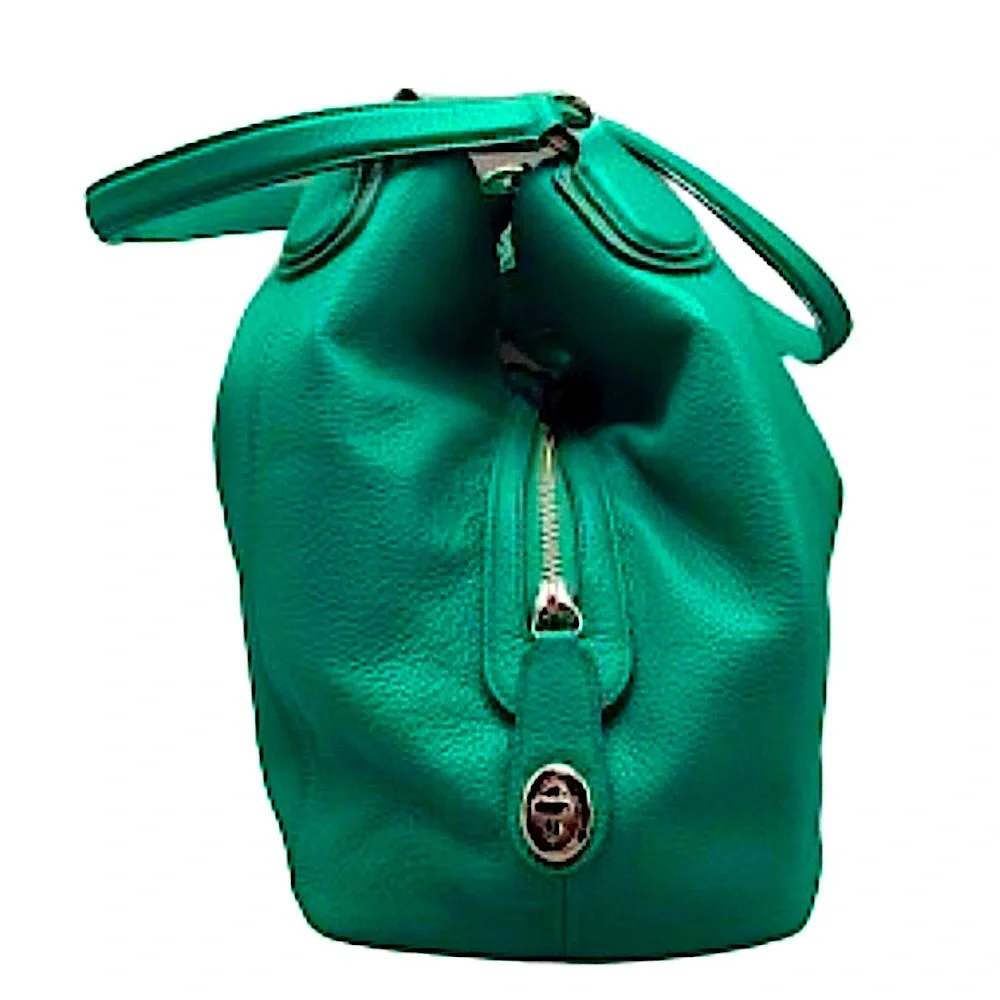 COACH Edie Green Leather Horse and Carriage Embossed Three Section Shoulder Bag